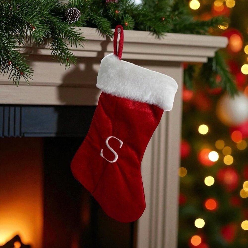 Hobby Lobby Red and White Monogram "S" Mini 10" Christmas Stocking NEW